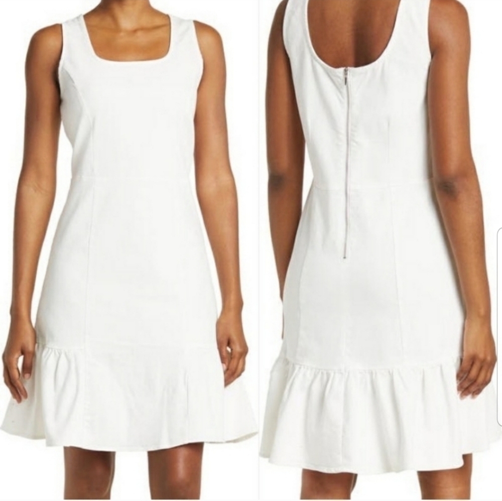 Nanette Lepore White Jumper Dress Tiered Size Medium Stretch Cotton New With Tag